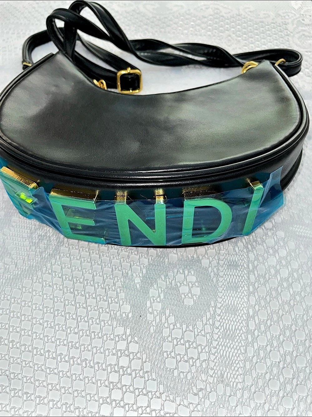 Black gold trim monogram Shoulder Bag purse handbag